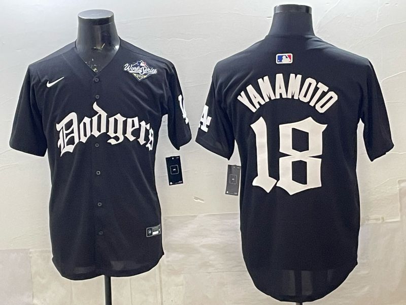 Men 2026 Nike Los Angeles Dodgers #18 Yamamoto Black Game MLB Jersey 01